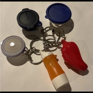 Vintage Tupperware Keychains Chili Keeper Mini Bowl Water Bottle Lot Of 5